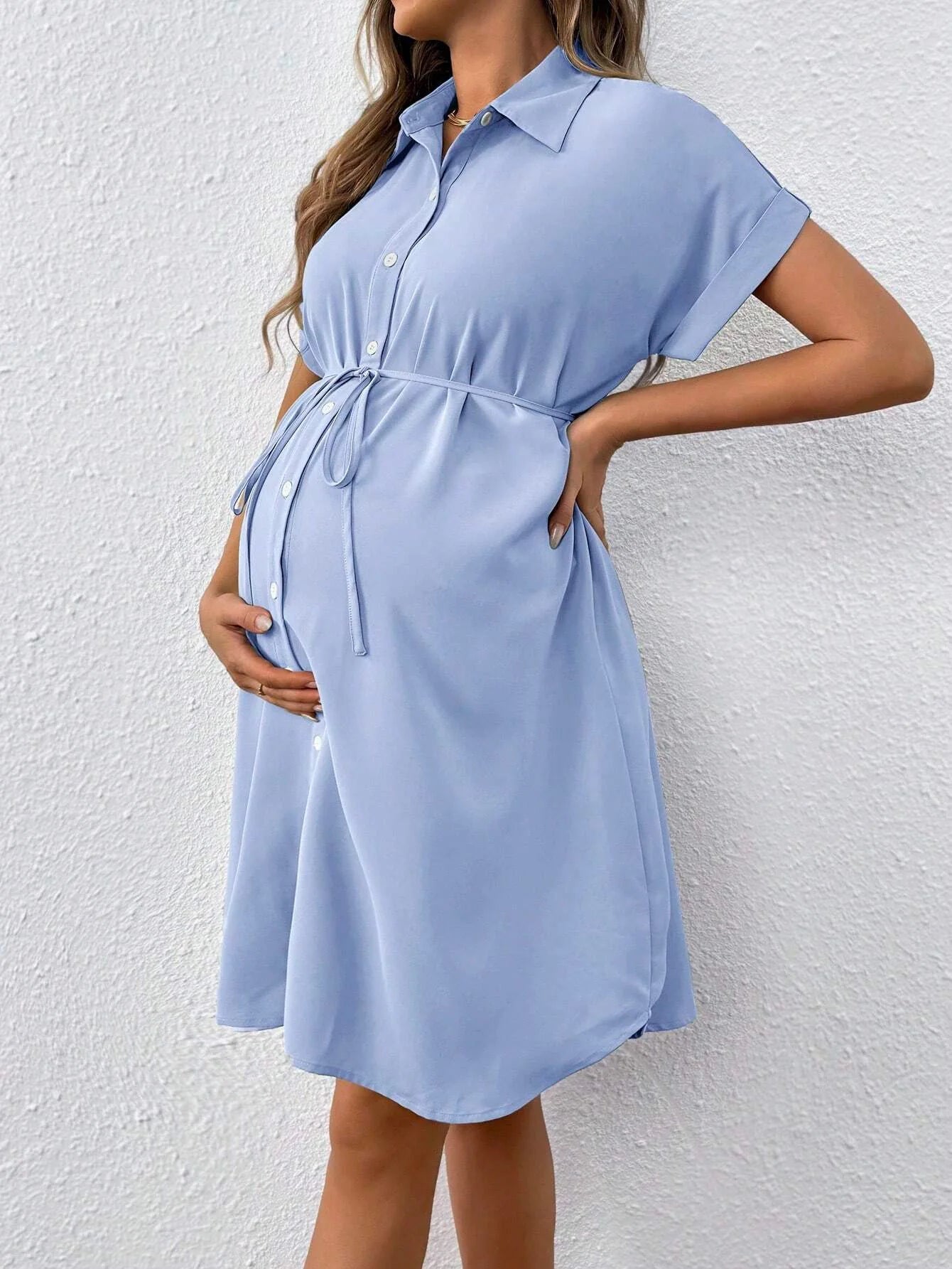 Maternity Striped Short Sleeve Pregnant Casual Dress