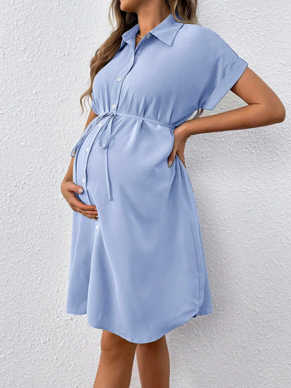 Maternity Striped Short Sleeve Pregnant Casual Dress