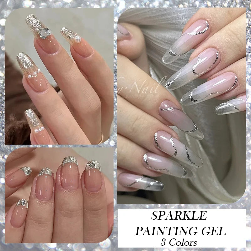 5ml Super Sparkling Painting Gel Nail Polish Platinum Silver Gold Rose Glitter