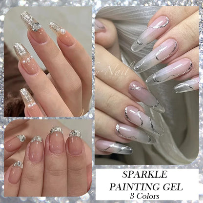 5ml Super Sparkling Painting Gel Nail Polish Platinum Silver Gold Rose Glitter