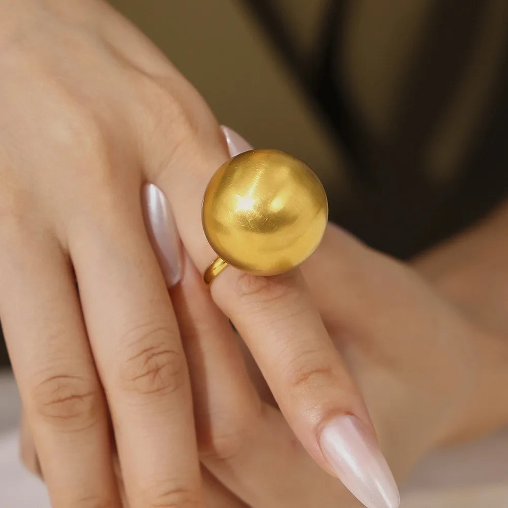 Exaggerate Big Ball Stainless Steel Gold Plated Purple Ring