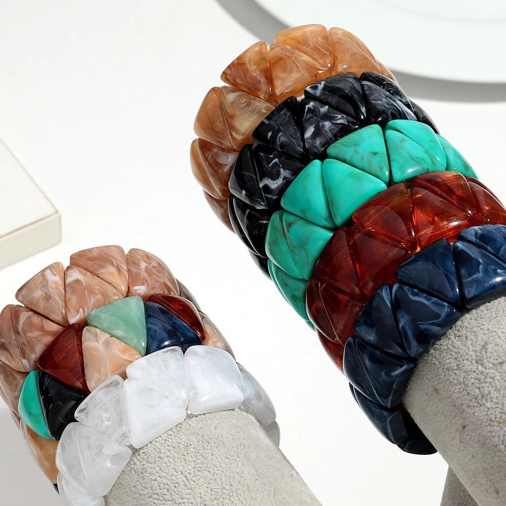 Acrylic Geometric Triangle Marble Elastic Beads Bracelets