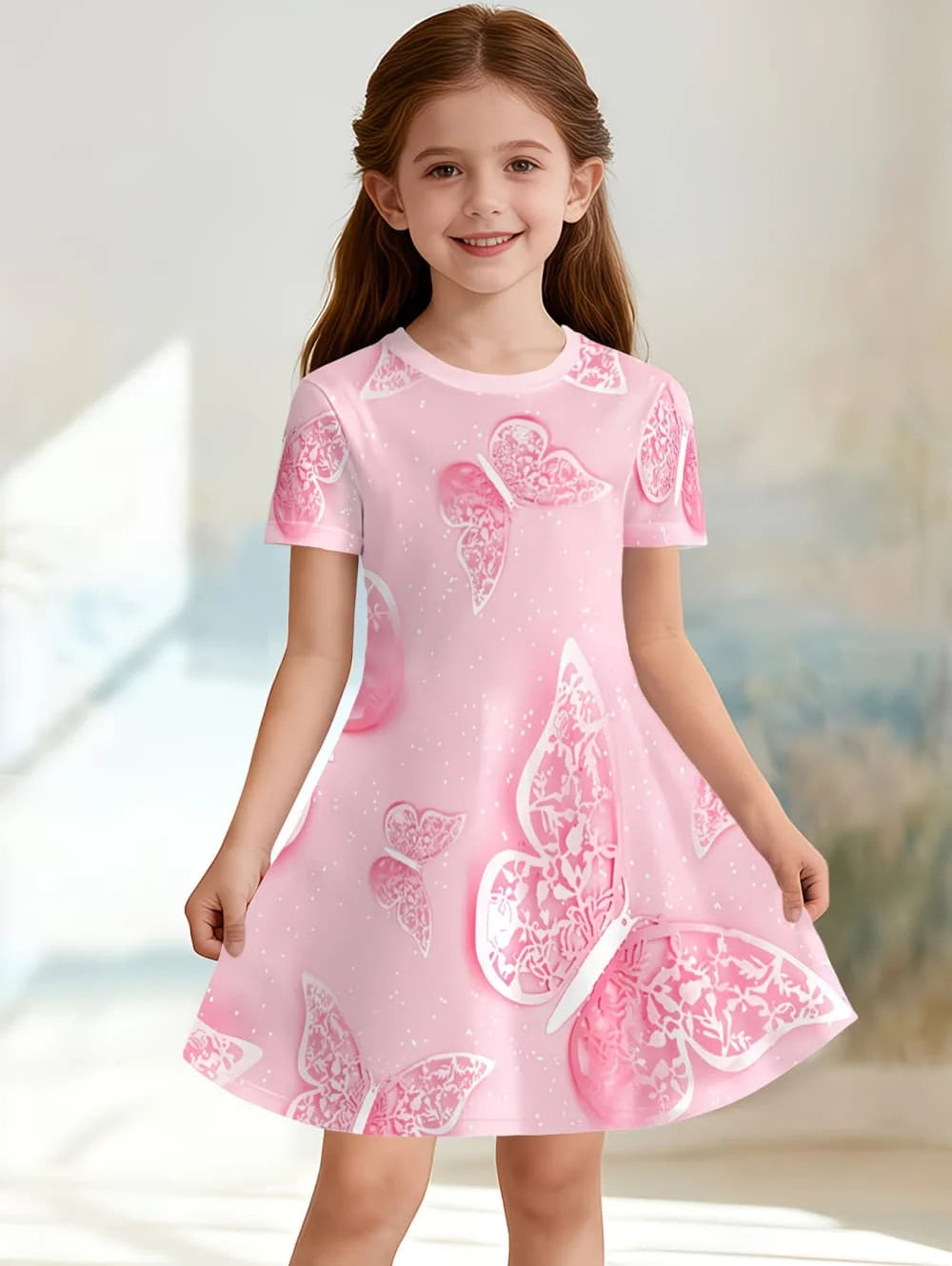 Beautiful Butterfly Printed Short Sleeve Dress