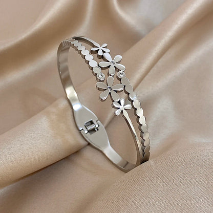 DANA Stainless Steel Flower Cuff Bracelet