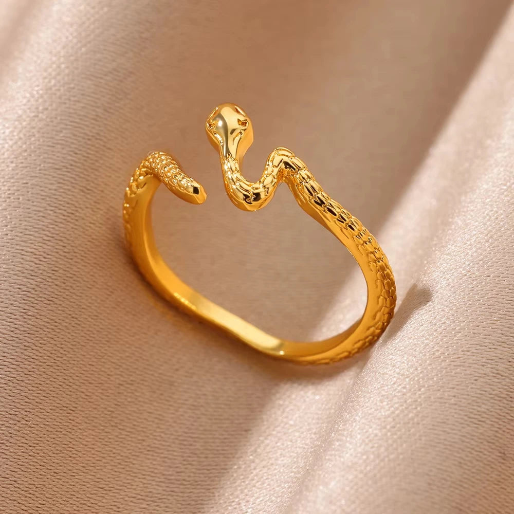 خواتم ثعبان من الفولاذ المقاوم للصدأ مطلية بالذهب 316L