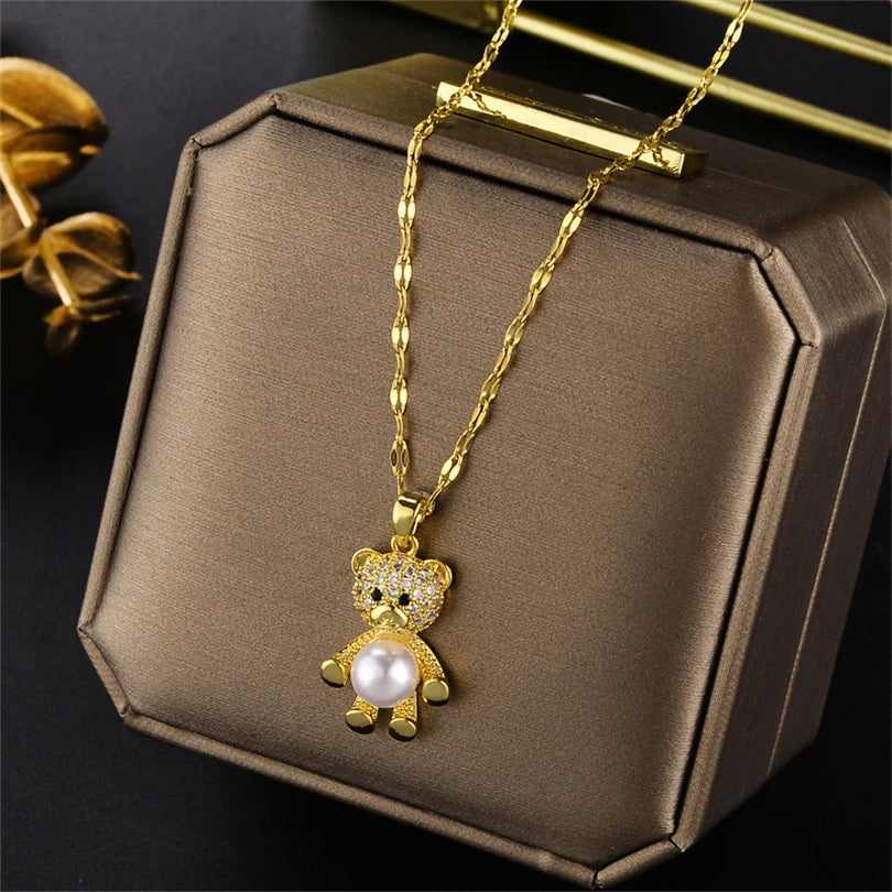 Light Zircon Crystal Stainless Steel Necklaces