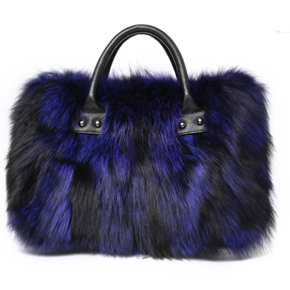 Real Fox Fur Large Size Plush Crossbody Luxury Handbags Fluffy Tote Bag