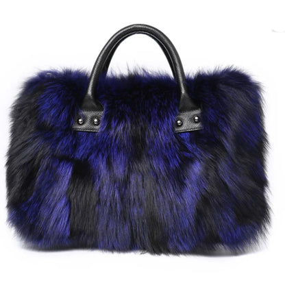 Real Fox Fur Large Size Plush Crossbody Luxury Handbags Fluffy Tote Bag