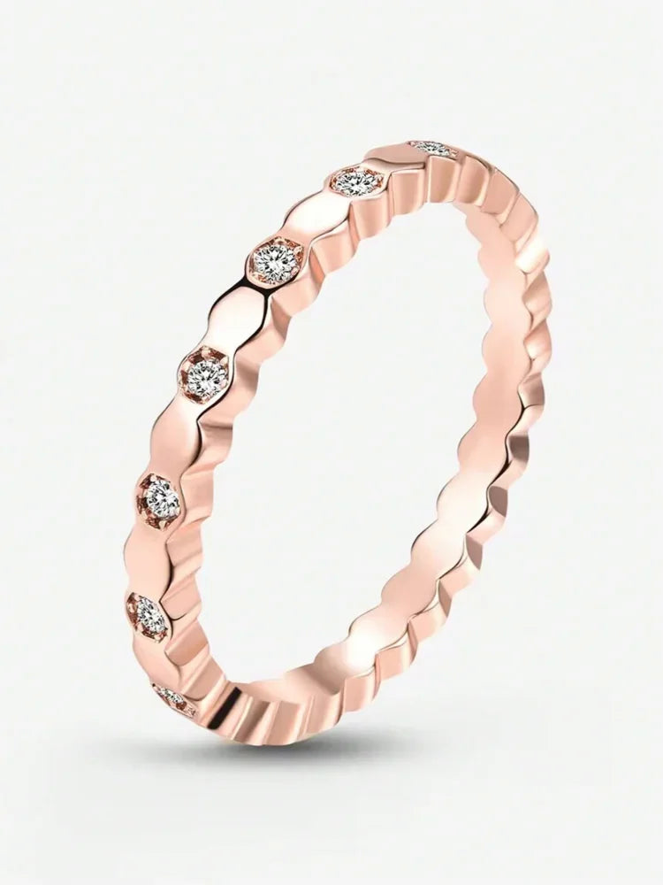 925 Sterling Silver Zircon Honeycomb 3pc Set Ring