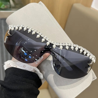 Luxury Large Frame Trendy Pearl-Inlaid Sunglasses