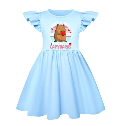 Capibala Kids Cute Capybara Fly Sleeve Casual Dresses