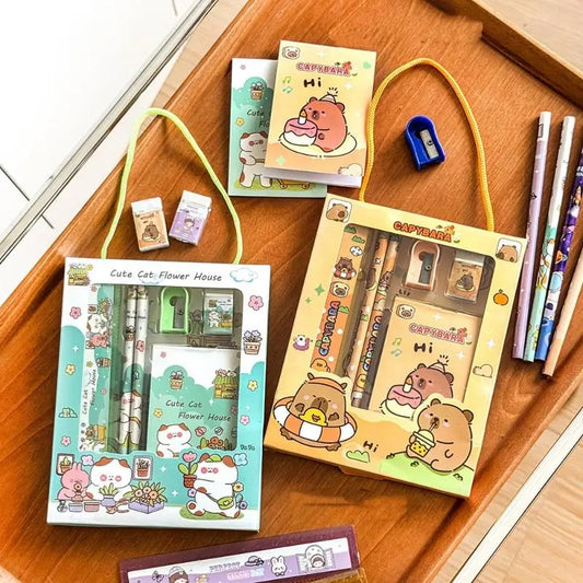 6Pcs/Set Cute Cartoon Capybara Pencil Stationery Set