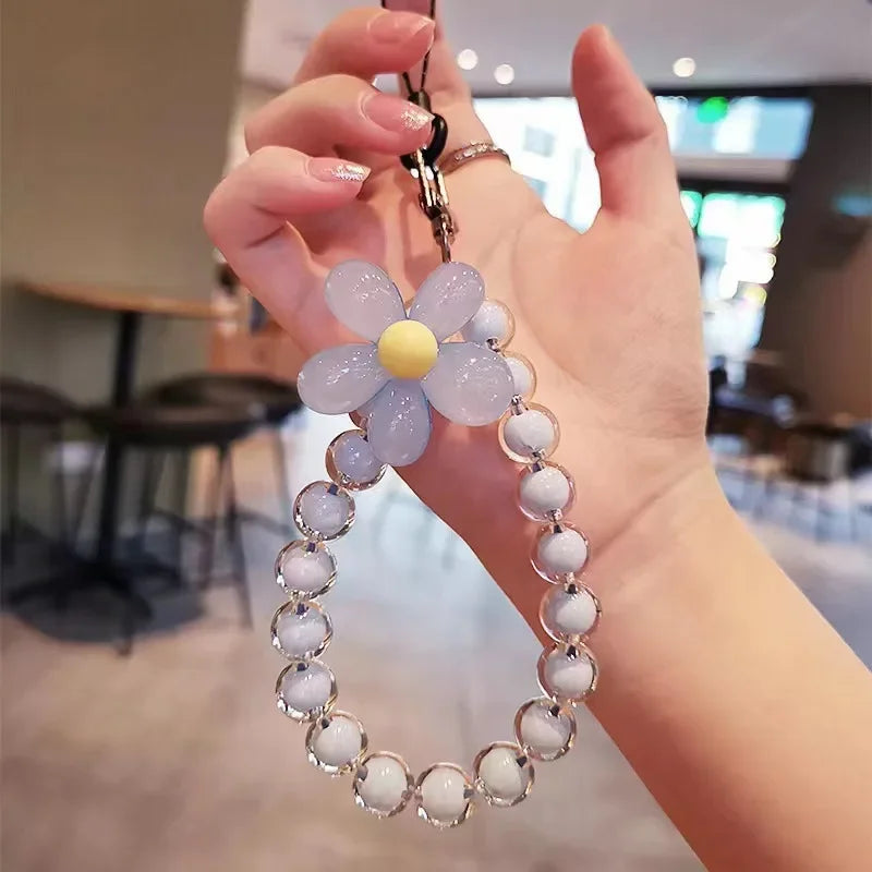Colored Bead Petal Lanyard for IPhone Anti-Lost Bracelet Case Wrist Strap