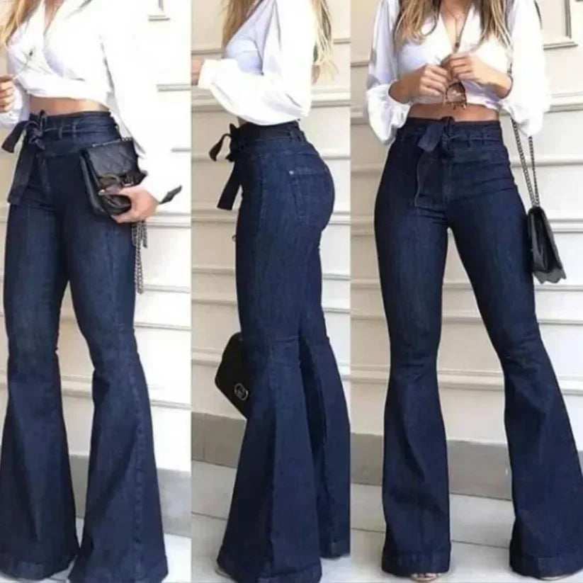 Flare High Waist Fly Flat Slight Strech Jeans