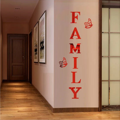 Two butterflies English Letters Family 3D Mirror Wall Stickers