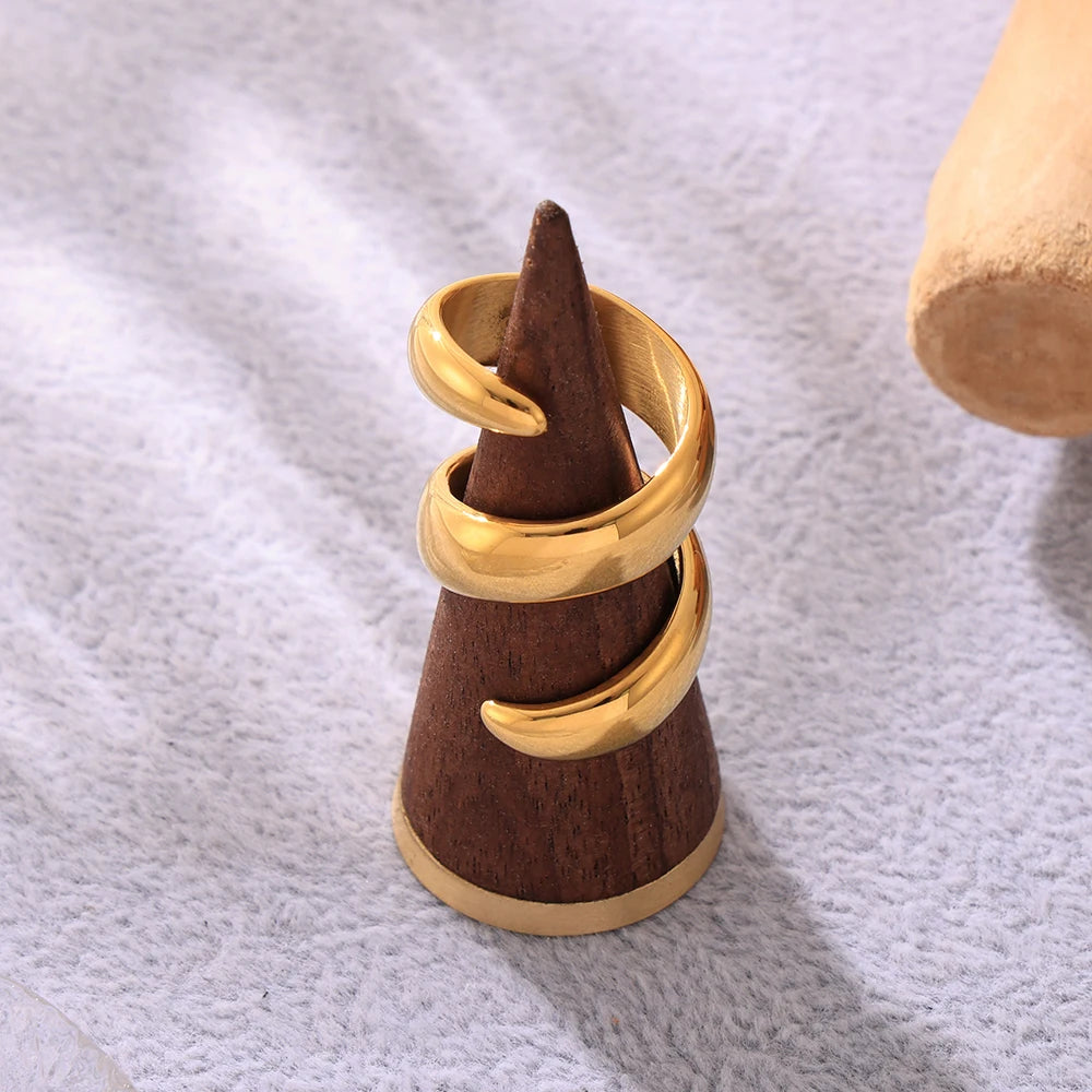 خواتم دائرية لامعة من الفولاذ المقاوم للصدأ من الذهب عيار 18 قيراطًا