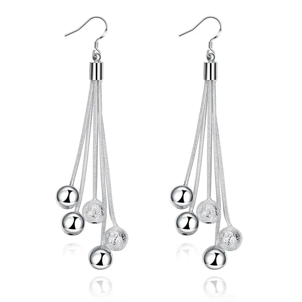 925 Sterling Silver Beads Long Earrings