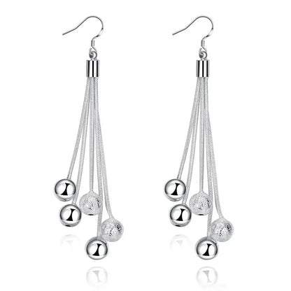 925 Sterling Silver Beads Long Earrings