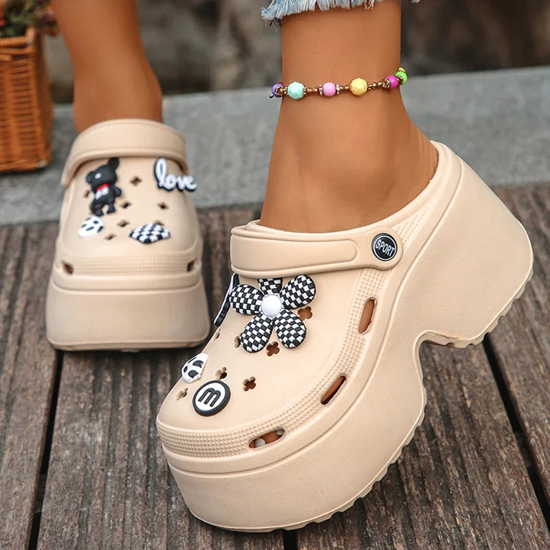 Chunky Platform Clogs Garden Slippers Hollow Out Thick Bottom Slip Beach