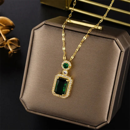 Light Zircon Crystal Stainless Steel Necklaces