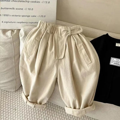 Autumn Casual Girls Loose Radish Cotton High Waist Pants