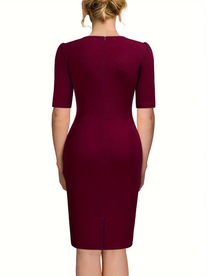 Elegant Square Neck Short Sleeve Work Office Dress