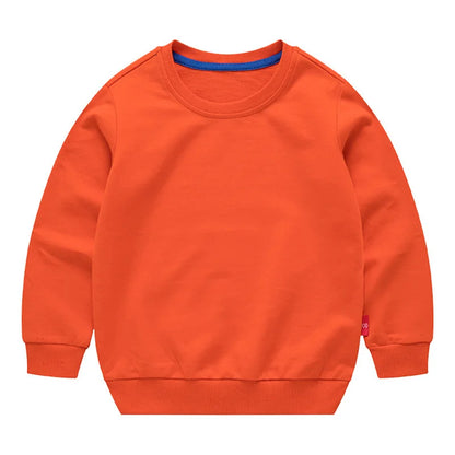Spring Cotton Plain Hoodies Tops 3-10 Years Long Sleeve T-shirt