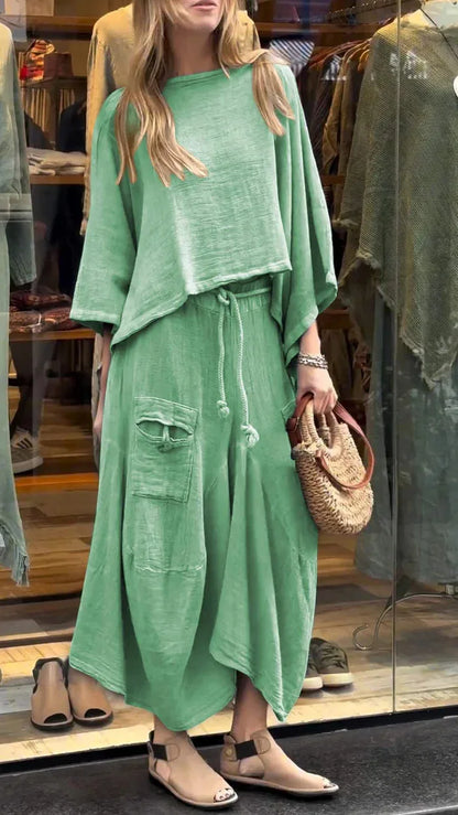 Cotton and Linen Loose Skirt Two-piece Skirt Set