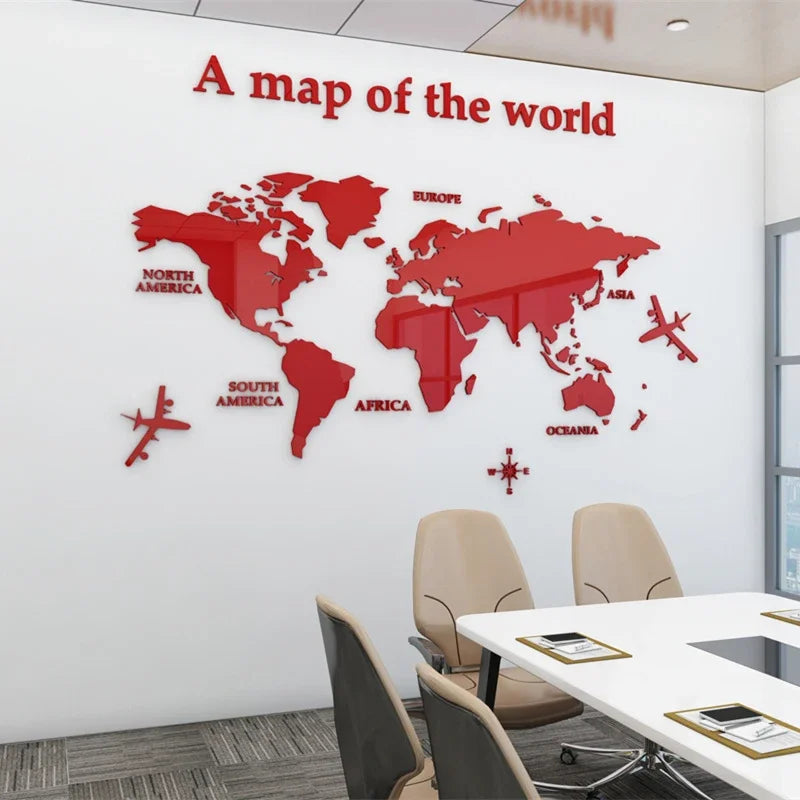 World Map Wall DIY 3D Acrylic Wall Stickers Three-dimensional Mirror Stickers
