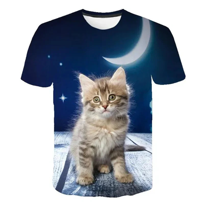 3D Mysterious Cat Short Sleeves  T-Shirt