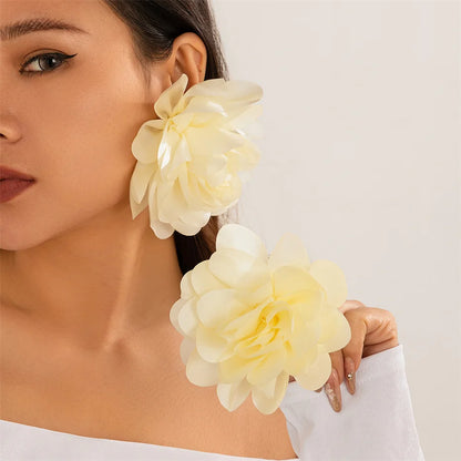Exaggerated Big Silks Satins Flower Stud Earrings