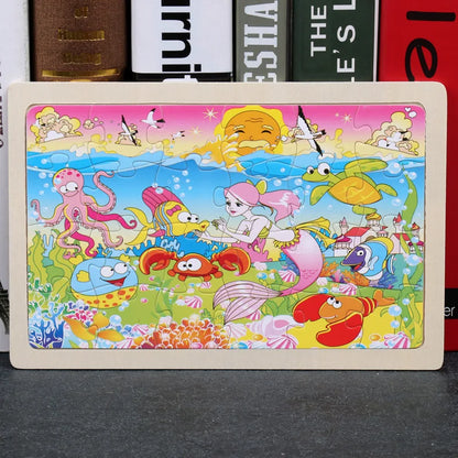 24 Pieces Puzzles Cartoon Animal Wood Jigsaw Learning Toys