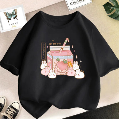 Cute Strawberry Milk Shake Cartoon T-shirt