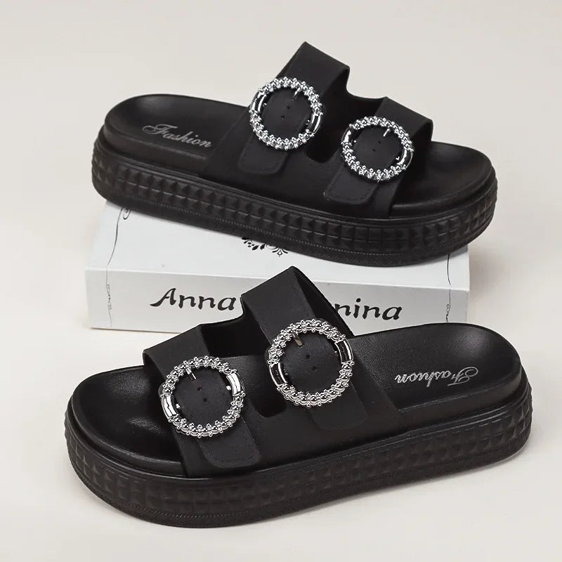 Thick Sole Adjustable Strap Slippers