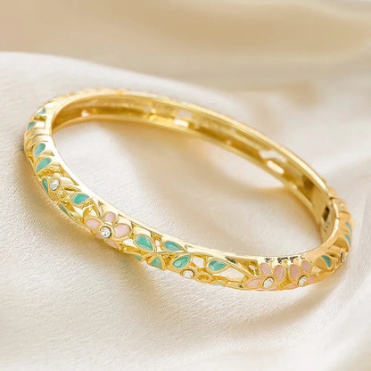 Enamel Dropped Glaze Flower Diamond Metal Bracelet