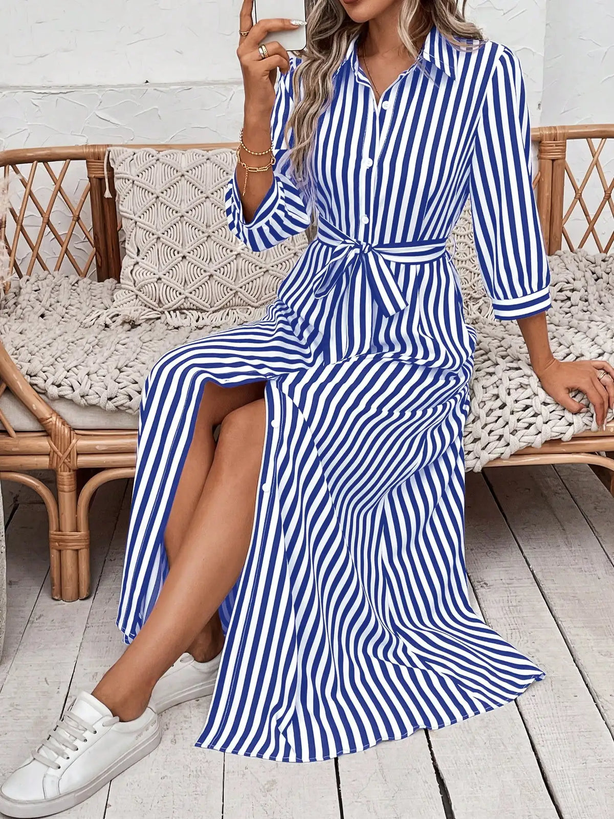 Casual Elegant Striped Print Patterned Gown for All Seasons Dress