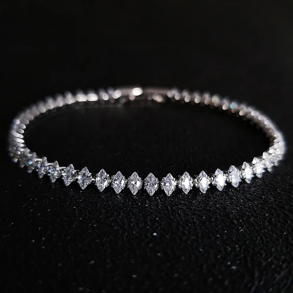 Marquise Oval Square Cut Luxury Silver Bracelet