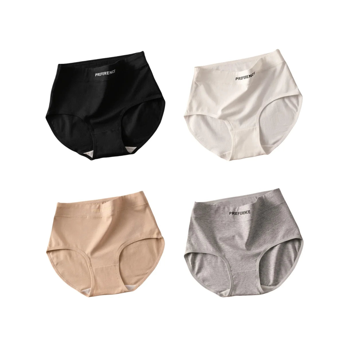 4Pcs/Set High-Waist Cotton Plus Size Lingerie