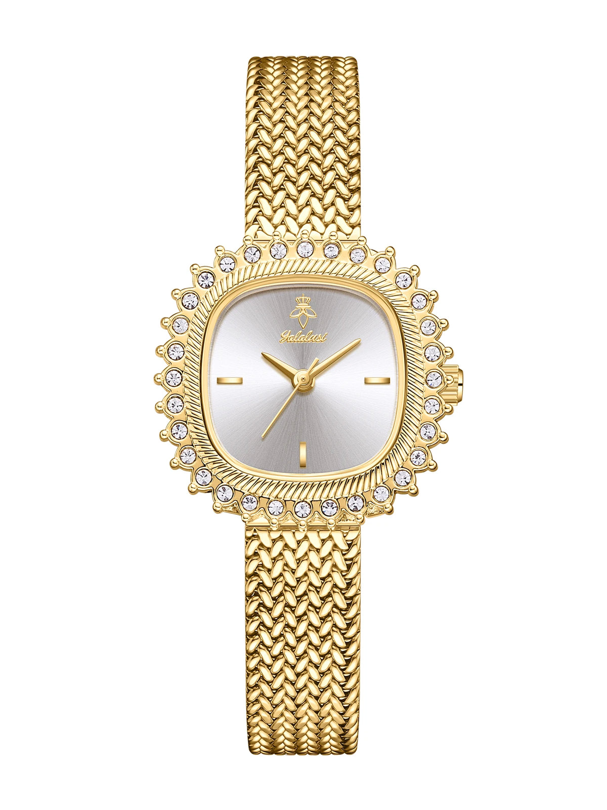 Luxury Sunflower Patterned Bezel Square Quartz Movement Watch