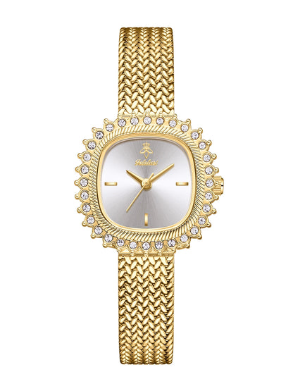 Luxury Sunflower Patterned Bezel Square Quartz Movement Watch