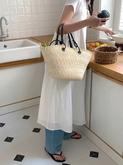 Handmade Raffia Straw Bohemian Woven Crochet Tote Shoulder Bag