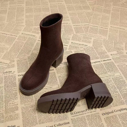 Ankle High Heels Suede Chunky Luxury Winter Boots