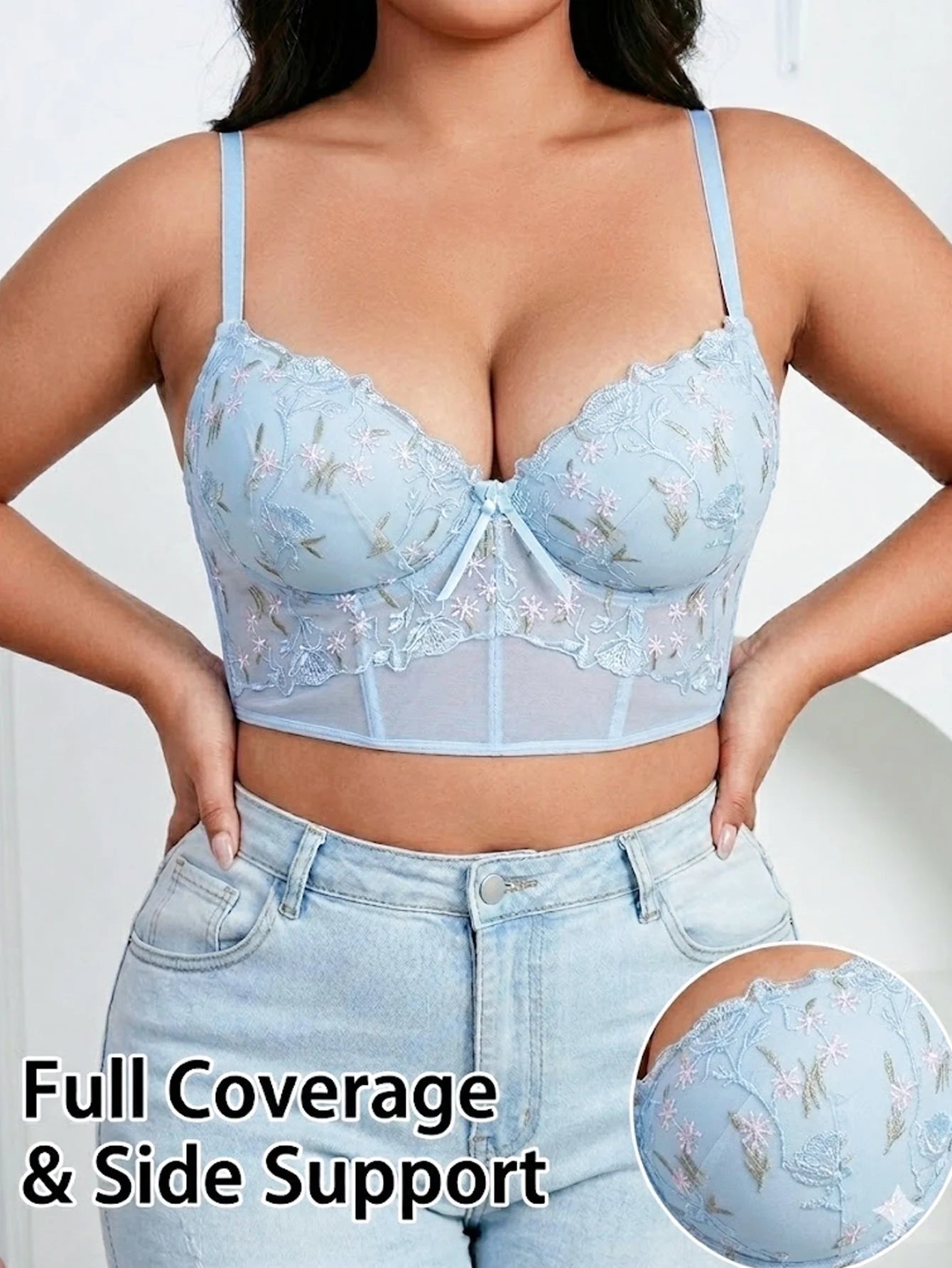 Floral Embroidery Lace Push Up Bra