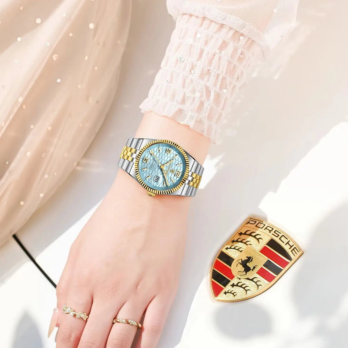 Quartz Stainless Steel Date Elegant Luminous Waterproof Watch