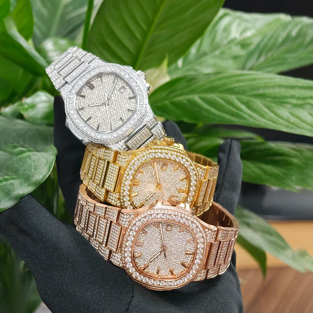 Luxury Diamond Sapphire Glass Steel Mechanical Movement  Wristwatch
