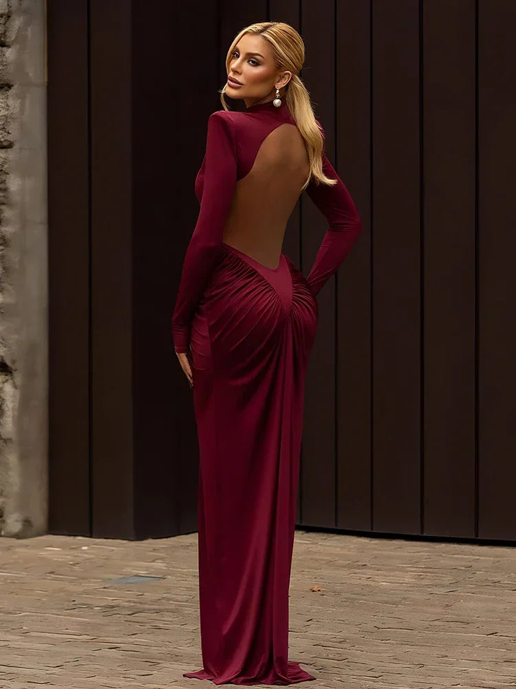 Maxi High Classic Full Sleeve Straight Backless Dress
