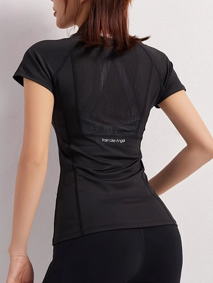 Sexy fitness running training short sleeve yoga top