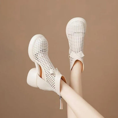 Chunky Heel Soft Leather Roman Sandals Casual Shoes