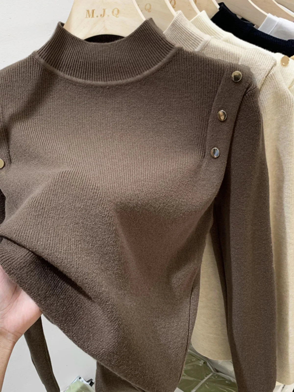 Button Turtleneck Knitted Sweater Fit Soft Warm Pullovers