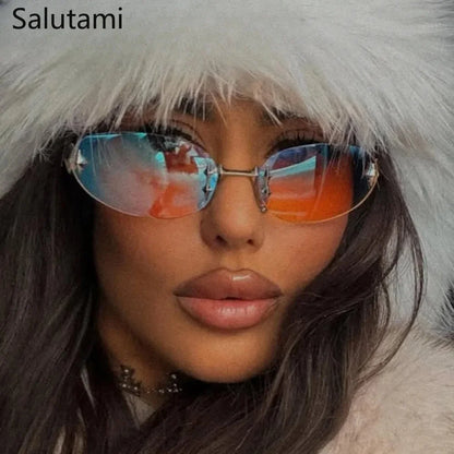 Frameless Alloy Pink Mirror Y2K Sexy Sunglasses